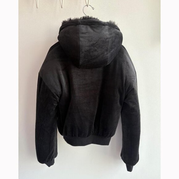 Blanc Noir Luxe Reversible Faux Shearling Hooded Black Jacket - Picture 9 of 12